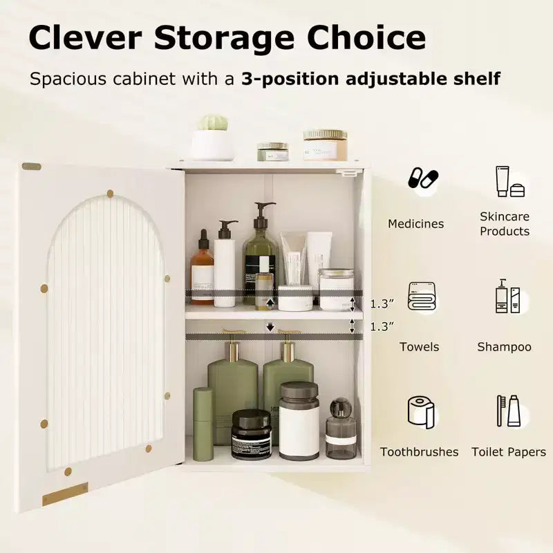 Meuble Mural de Salle de Bain Costway Armoire à Pharmacie avec Porte en Verre Trempé et Étagère Réglable Blanc/Noir/Marron/Gris/Naturel