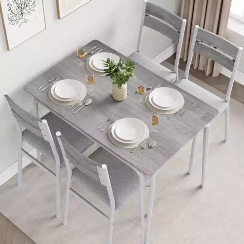 5 Piece Dining Table Set for 4, Compact Square Table Chairs, Sturdy MDF Top, Metal Frame, Space-Saving Breakfast Set
