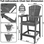 2 chaises Adirondack de bar d'extérieur avec plateau de connexion, chaises de balcon pour terrasse, jardin, chaises hautes Adirondack d'extérieur résistantes aux intempéries