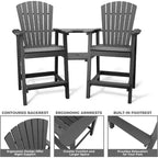 2 chaises Adirondack de bar d'extérieur avec plateau de connexion, chaises de balcon pour terrasse, jardin, chaises hautes Adirondack d'extérieur résistantes aux intempéries