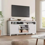 Meuble TV moderne de style rustique, 65 pouces, avec console multimédia, meuble à deux portes ouvertes et 8 étagères de rangement