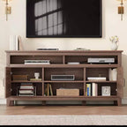 Meuble TV moderne de style rustique, 65 pouces, avec console multimédia, meuble à deux portes ouvertes et 8 étagères de rangement