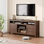 Meuble TV moderne de style rustique, 65 pouces, avec console multimédia, meuble à deux portes ouvertes et 8 étagères de rangement
