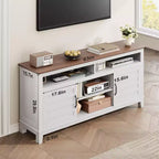 Meuble TV moderne de style rustique, 65 pouces, avec console multimédia, meuble à deux portes ouvertes et 8 étagères de rangement