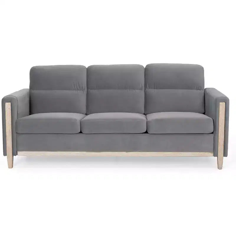 Canapé 3 places Acekool moderne rembourré, petite causeuse avec poche latérale, cadre en bois, pour salon, chambre, bureau, gris
