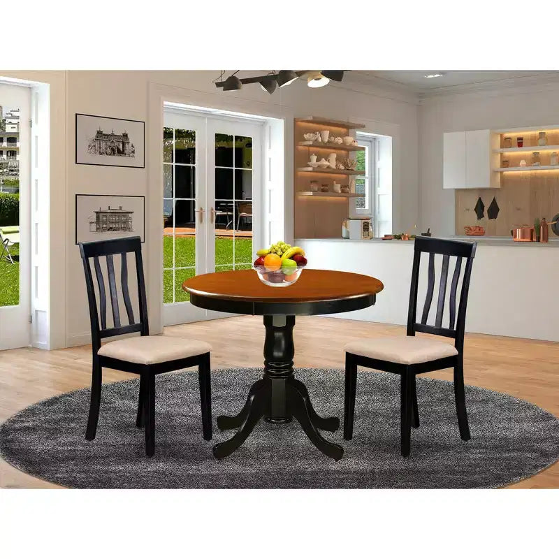 Ensemble Table et Chaises de Cuisine Belmont de HomeStock - Table et 2 Chaises de Salle à Manger, Noir et Cerisier