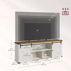 Meuble TV de ferme pour téléviseurs de 75 pouces - Meuble console multimédia de 70 pouces avec portes coulissantes de grange, station de charge à 6 prises et gestion des câbles, finition rustique