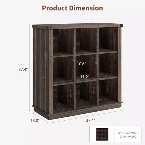 Bibliothèque de rangement 9 cubes, étagère horizontale de style ferme à 4 niveaux, bibliothèque de rangement en bois de 95 cm