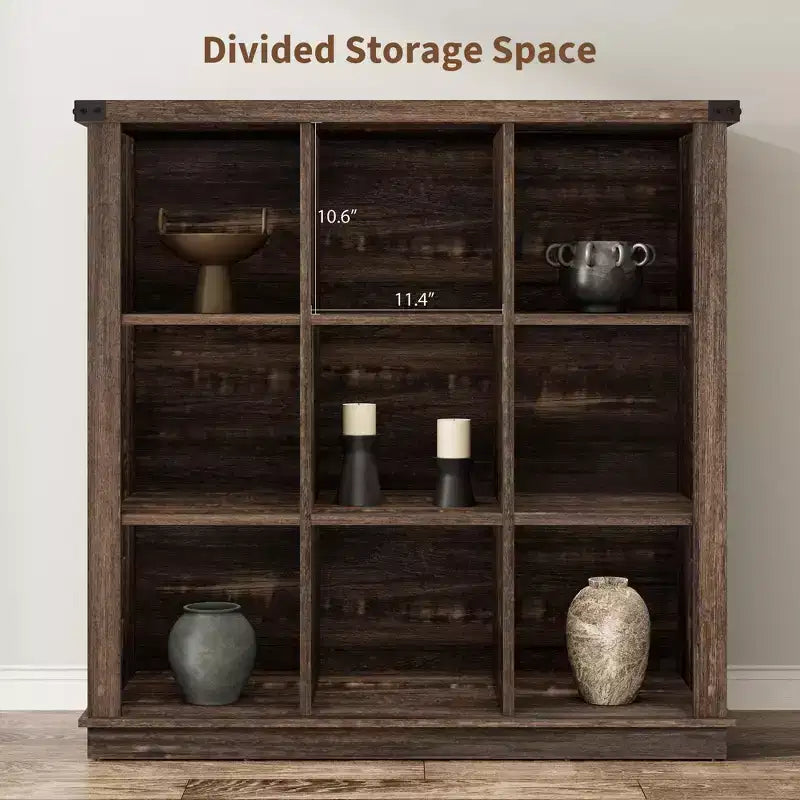 Bibliothèque de rangement 9 cubes, étagère horizontale de style ferme à 4 niveaux, bibliothèque de rangement en bois de 95 cm
