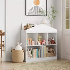 Étagère à Livres pour Enfants, Organisateur de Jouets Blanc, Bibliothèque à 5 Compartiments, Maison de Jeu pour Tout-Petits, Étagère de Rangement en Bois