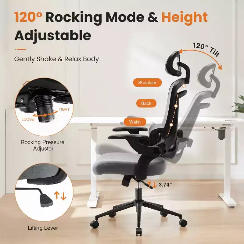 Chaise de bureau Bestier avec support lombaire et appui-tête réglables, chaise d'ordinateur en maille confortable avec accoudoirs relevables souples, chaise de jeu à hauteur réglable