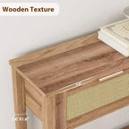 Table d'entrée en rotin avec tiroirs, console bohème pour entrée, table de canapé en bois avec rangement, console à 2 niveaux pour salons, couloir