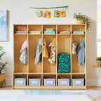 Guidecraft EdQ 5-Section Wooden Storage Locker with Bench Seat for Classroom, Kids Cubby Organizer with Shelves and Hooks for Coats