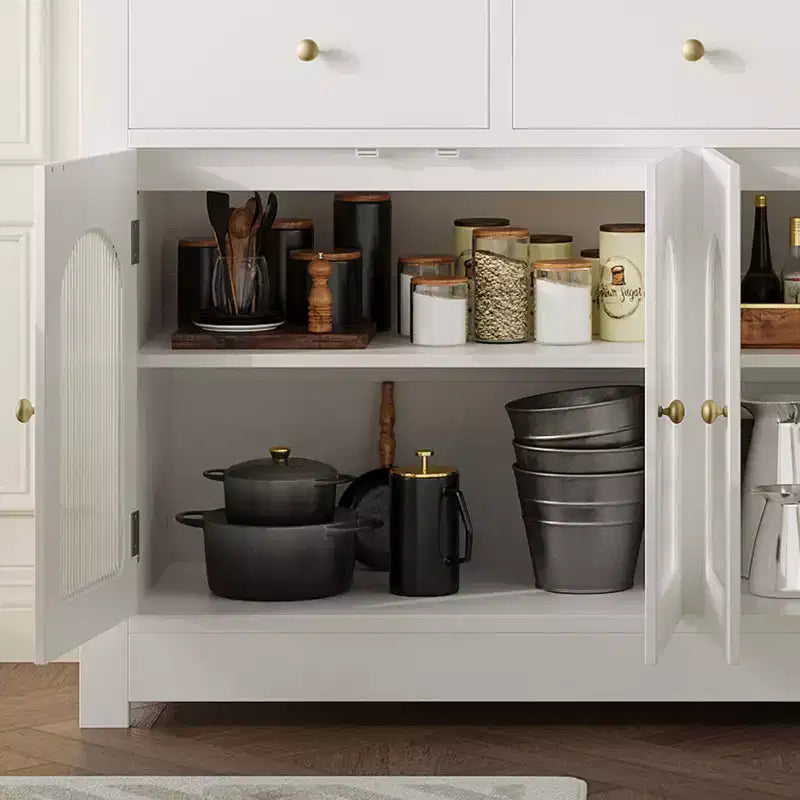 Buffet de ferme de 55 pouces avec rangement, grand buffet de cuisine étroit en bois avec 3 tiroirs et 4 portes pour bar à café