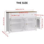 Buffet de ferme de 55 pouces avec rangement, grand buffet de cuisine étroit en bois avec 3 tiroirs et 4 portes pour bar à café