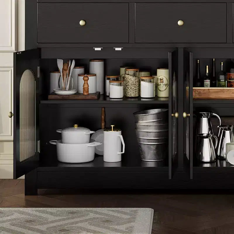 Buffet de ferme de 55 pouces avec rangement, grand buffet de cuisine étroit en bois avec 3 tiroirs et 4 portes pour bar à café