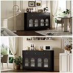 Buffet de ferme de 55 pouces avec rangement, grand buffet de cuisine étroit en bois avec 3 tiroirs et 4 portes pour bar à café