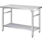 Stainless Steel Folding Table - 920LB Capacity, Adjustable Shelf & Locking Casters, Commercial Worktable for Kitchen/Restaurant