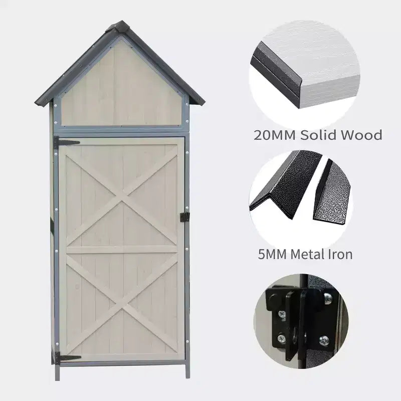 Abris de jardin, abris de rangement verticaux, abris de jardin en bois avec cadre métallique, grand abri de rangement