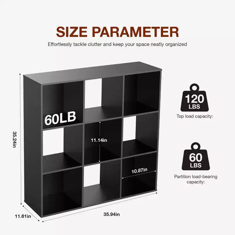 JIONJOY Étagère de rangement 9 cubes, bibliothèque verticale de 91 cm de haut avec panneaux arrière amovibles, étagère ouverte robuste