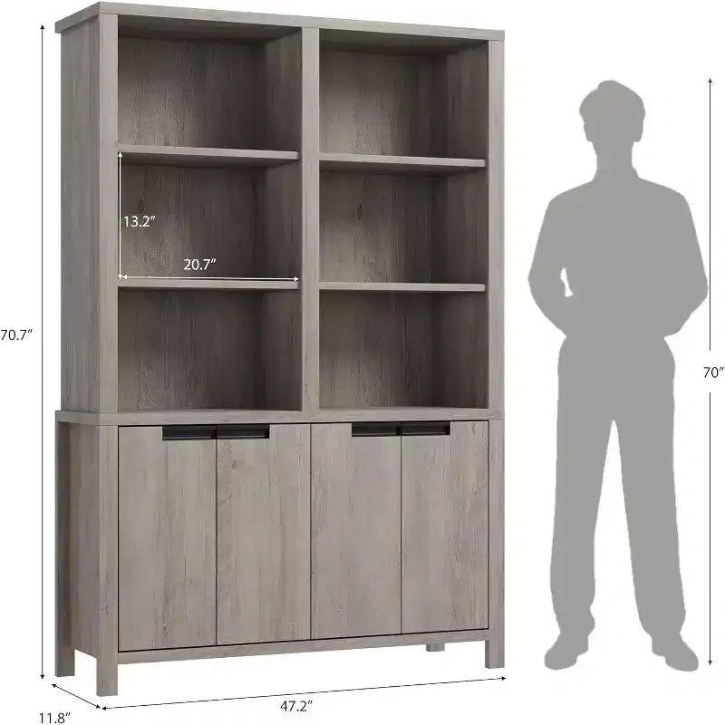 Bibliothèque de Ferme 71, Étagère Vintage avec Armoire de Rangement et Étagère Réglable, Bibliothèque Rustique pour Salon, Bureau, Bibliothèque