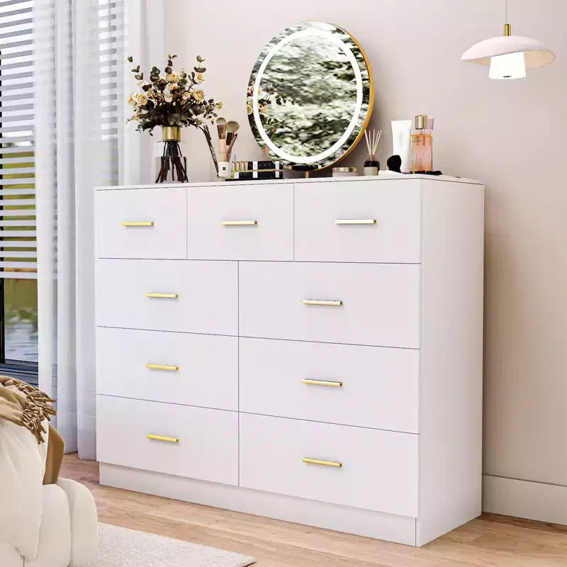 Commode Karl Home à 9 tiroirs en panneau de particules blanc 120 cm L