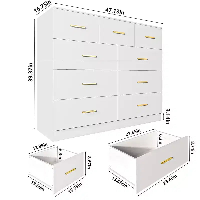 Commode Karl Home à 9 tiroirs en panneau de particules blanc 120 cm L