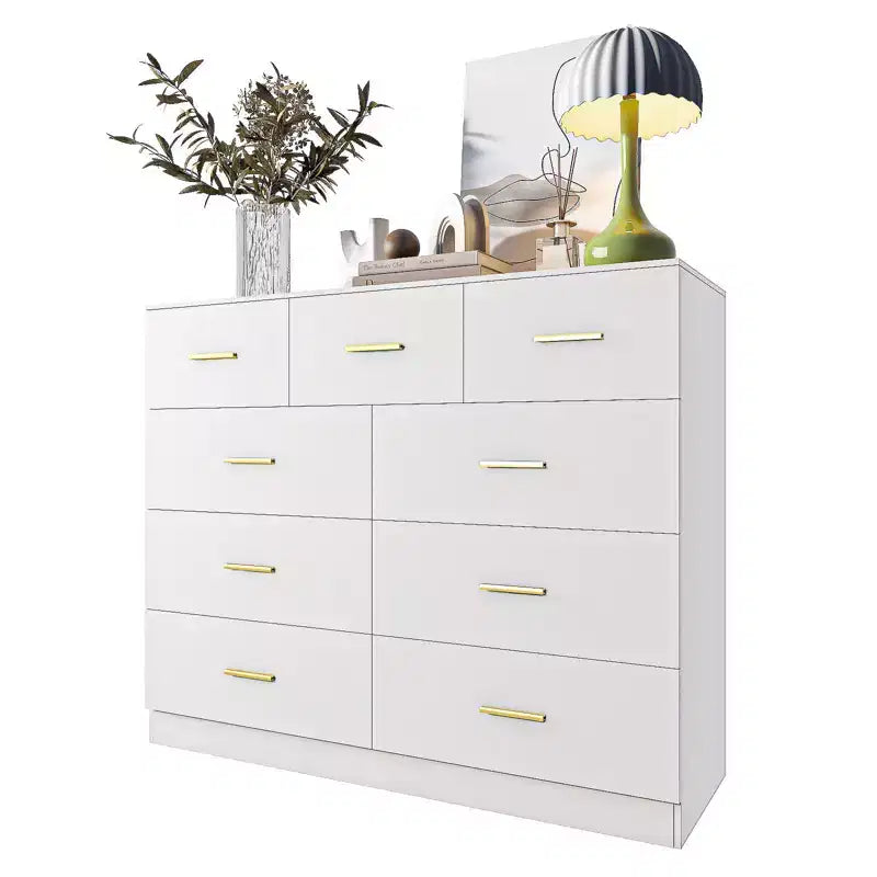Commode Karl Home à 9 tiroirs en panneau de particules blanc 120 cm L