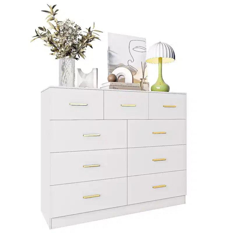 Commode Karl Home à 9 tiroirs en panneau de particules blanc 120 cm L