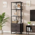 4 Tier Bookshelf with Storage Drawers,70.9 Inch Tall Industrial Book Shelf with Open Display Shelves