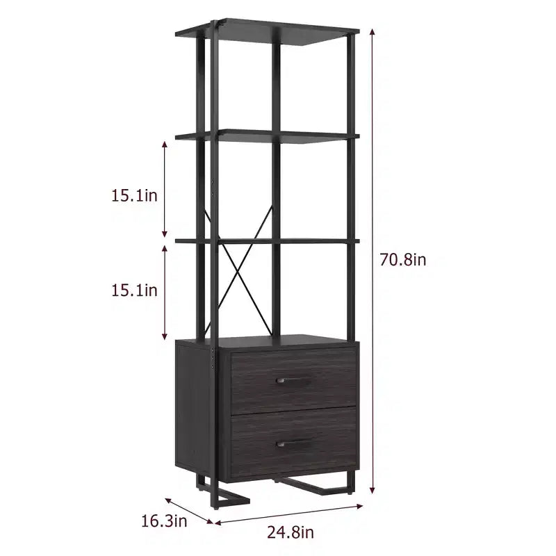 Étagère à 4 niveaux avec tiroirs de rangement, étagère industrielle de 180 cm de haut avec étagères ouvertes