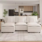 Canapé modulable de 274 cm, canapé d'angle en U surdimensionné, canapé moderne en chenille avec assise extra profonde, canapé convertible 6 places, beige