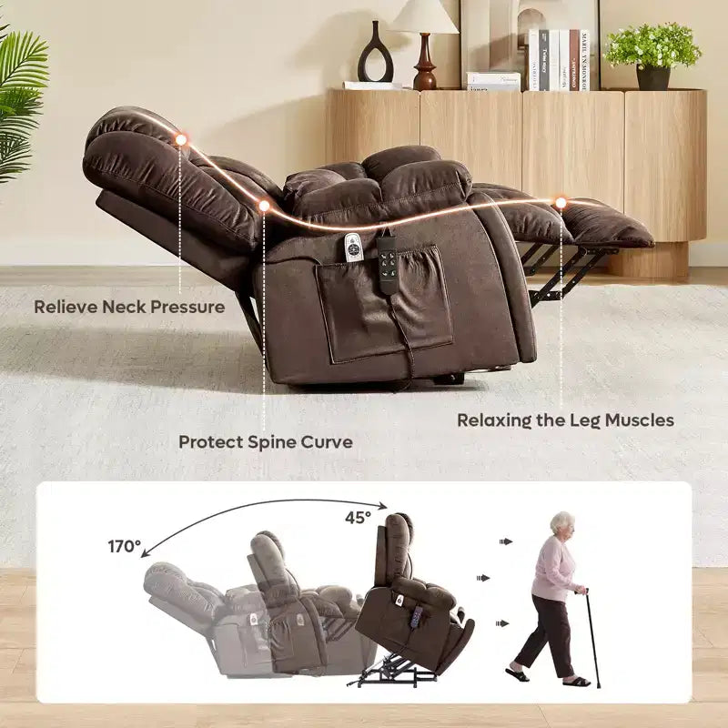 Fauteuil inclinable motorisé Bestier 40.1 W en microsuède surdimensionné avec double moteur, massage et chauffage