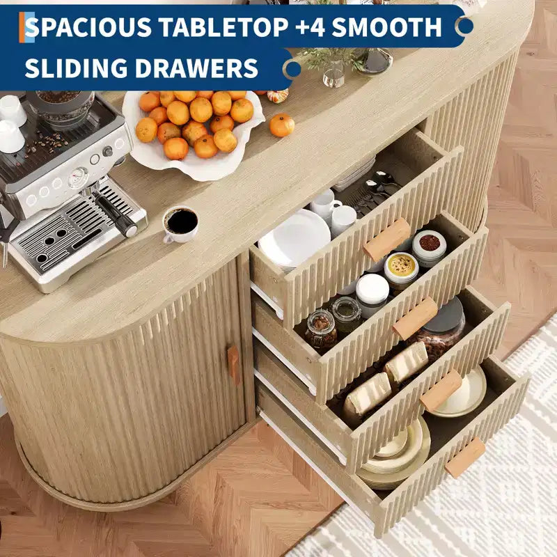 47 Buffet en cannage moderne pour cuisine avec rangement, meuble de bar à café avec portes