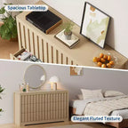 COZONY Commode Moderne Flutée à 6 Tiroirs Meuble TV en Bois sans Poignées et Organisateur de Rangement Profond pour Chambre, Salon et Couloir, Chêne Naturel