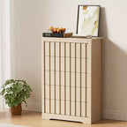 Commode moderne COZONY en bois à 5 tiroirs cannelés et sans poignées, avec rangement profond pour chambre, salon et couloir, Chêne Naturel