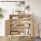 Meuble d'appoint moderne en rotin de 91 cm - Buffet de rangement à 2 portes avec étagère, meuble TV bohème et bar à café pour salle à manger, cuisine et entrée