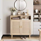 Meuble d'appoint moderne en rotin de 91 cm - Buffet de rangement à 2 portes avec étagère, meuble TV bohème et bar à café pour salle à manger, cuisine et entrée