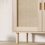 Meuble d'appoint moderne en rotin de 91 cm - Buffet de rangement à 2 portes avec étagère, meuble TV bohème et bar à café pour salle à manger, cuisine et entrée