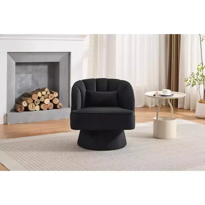 Fauteuil pivotant - Fauteuil moderne rembourré en velours Teddy Bear avec dossier rayé et rembourrage moelleux, pour salon, chambre à coucher