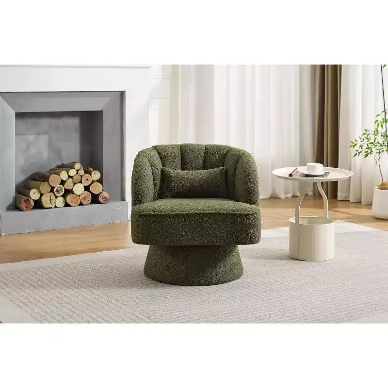Fauteuil pivotant - Fauteuil moderne rembourré en velours Teddy Bear avec dossier rayé et rembourrage moelleux, pour salon, chambre à coucher