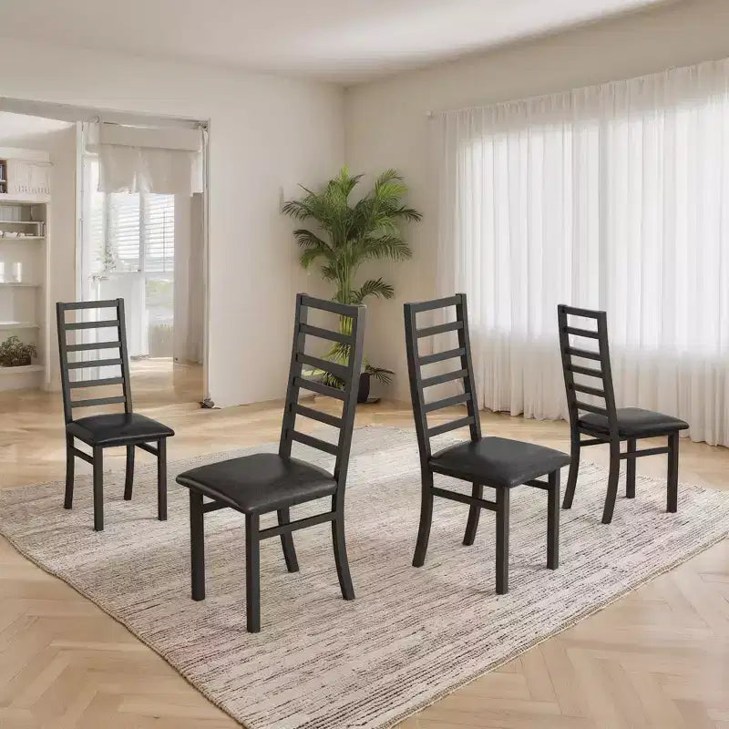 MAYEERTY Chaises de salle à manger en métal, lot de 4, pieds en acier et sièges en cuir PU, dossier haut sans accoudoirs, pour salon et cuisine, noir