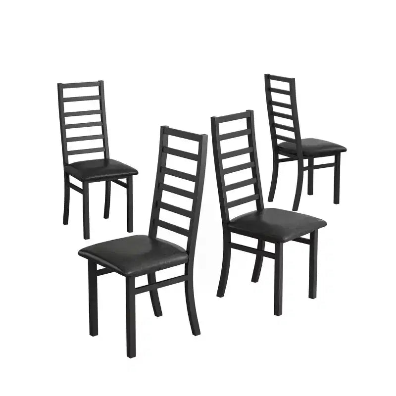 MAYEERTY Chaises de salle à manger en métal, lot de 4, pieds en acier et sièges en cuir PU, dossier haut sans accoudoirs, pour salon et cuisine, noir