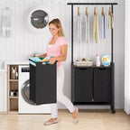 Section de tri de linge avec barre de suspension extensible, panier à linge robuste avec roulettes verrouillables et étagère, organisation de la buanderie