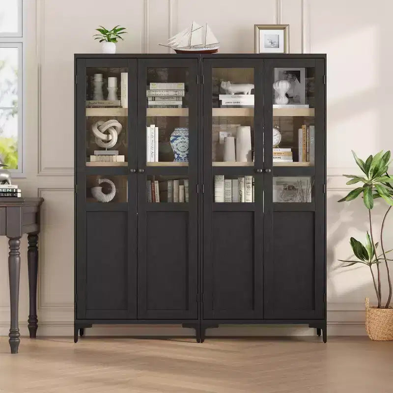 GustoWave Armoire de rangement haute de 160 cm avec portes en verre, meuble de cuisine à 5 niveaux, étagères réglables pour cuisine, salle à manger, salle de bain