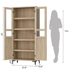 GustoWave Armoire de rangement haute de 160 cm avec portes en verre, meuble de cuisine à 5 niveaux, étagères réglables pour cuisine, salle à manger, salle de bain