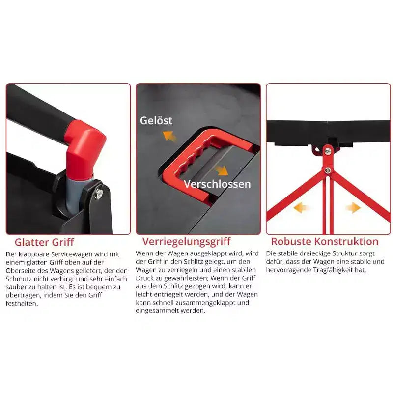 Chariot utilitaire pliable à roulettes, desserte à 3 niveaux avec roues verrouillables et capacité de 76 kg, chariot pliable pour maison, bureau, garage, entrepôt