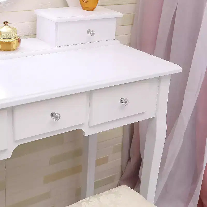 Coiffeuse moderne avec miroir LED, 5 tiroirs de rangement, tabouret moelleux, conception convertible, assemblage rapide