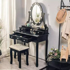 Coiffeuse moderne avec miroir LED, 5 tiroirs de rangement, tabouret moelleux, conception convertible, assemblage rapide