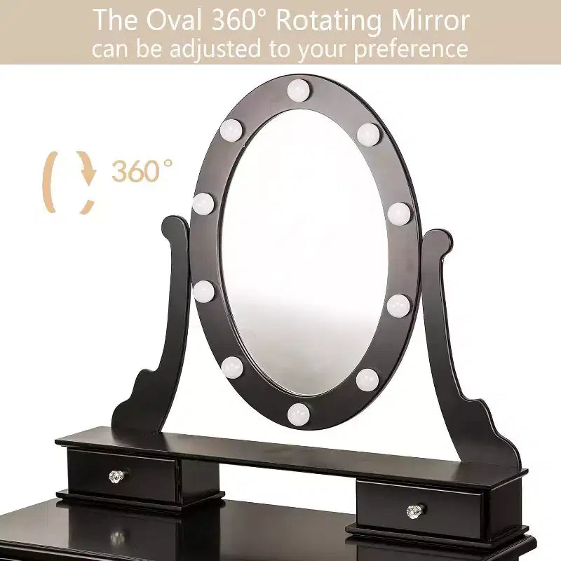 Coiffeuse moderne avec miroir LED, 5 tiroirs de rangement, tabouret moelleux, conception convertible, assemblage rapide